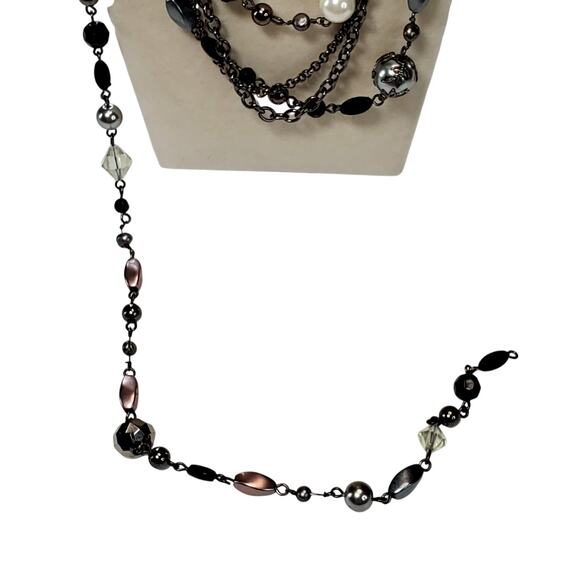 Lia Sophia Multi Strand Necklace 16" Katie Hematite Tone Freshwater Pearl Resin - Picture 4 of 7